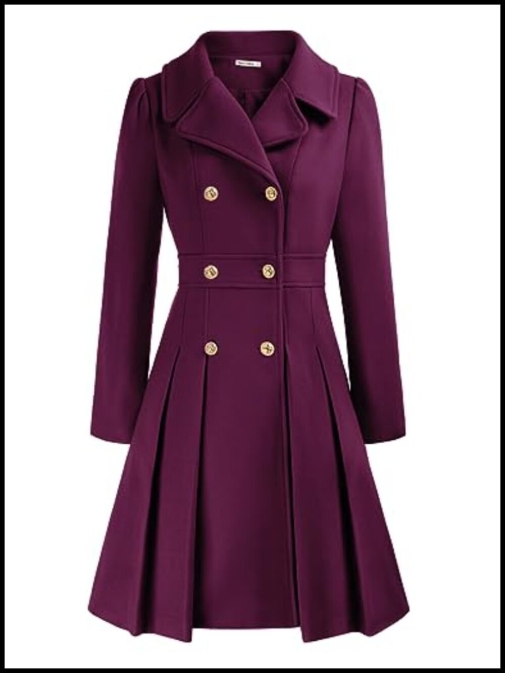 Double Breasted Trench Coat Notch Lapel A-Line Knee Length Pea Coat